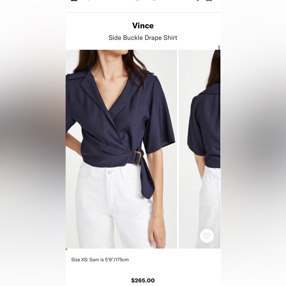 Vince size xs side buckle drape shirt